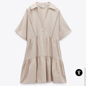 NWT ZARA LACE TRIM LINEN BLEND MINI DRESS